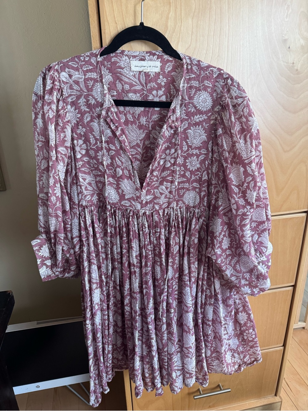 Daughters of India Mauve Pink Floral V-Neck Tunic Dress